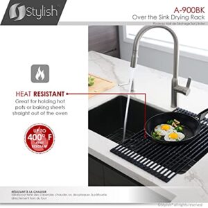 STYLISH Over The Sink Roll-Up Dish Drying Rack | Trivet | Heat Resistant | Drying Dishes and Rinsing Vegetables | Black | A-900BK