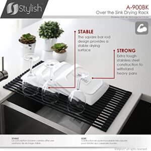 STYLISH Over The Sink Roll-Up Dish Drying Rack | Trivet | Heat Resistant | Drying Dishes and Rinsing Vegetables | Black | A-900BK