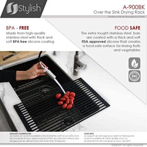 STYLISH Over The Sink Roll-Up Dish Drying Rack | Trivet | Heat Resistant | Drying Dishes and Rinsing Vegetables | Black | A-900BK