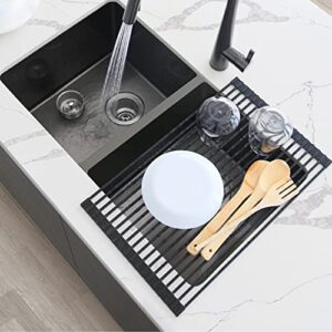 STYLISH Over The Sink Roll-Up Dish Drying Rack | Trivet | Heat Resistant | Drying Dishes and Rinsing Vegetables | Black | A-900BK