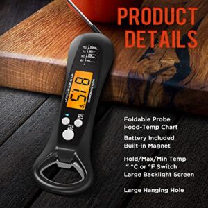 Instant Read Meat Thermometer for Cooking, Fast & Precise Digital Food Thermometer with Backlight, Magnet, Calibration, and Foldable Probe for Deep Fry, BBQ, Grill, and Roast Turkey