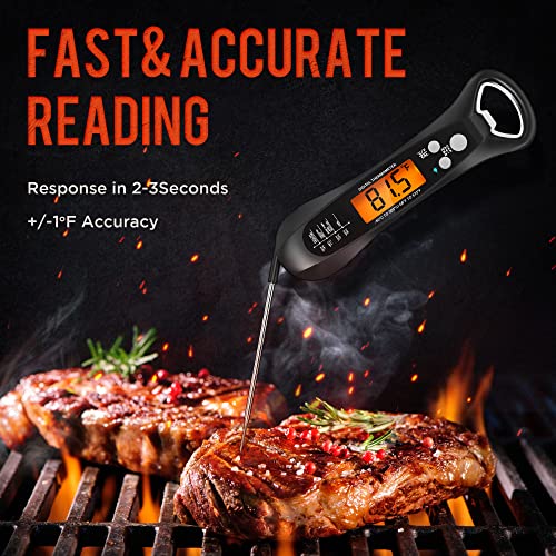 Instant Read Meat Thermometer for Cooking, Fast & Precise Digital Food Thermometer with Backlight, Magnet, Calibration, and Foldable Probe for Deep Fry, BBQ, Grill, and Roast Turkey