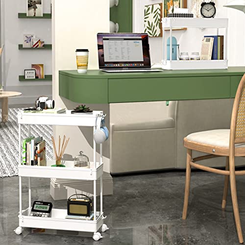 SPACEKEEPER Slim Rolling Storage Cart, Laundry Room Organization, 3 Tier Mobile Shelving Unit Bathroom Organizer Storage Rolling Utility Cart for Kitchen Bathroom Laundry Narrow Places(White)