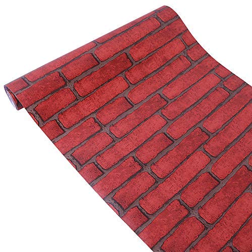 Yifely Red Brick Self Adhesive Shelf Drawer Liner Door Sticker Rural Wall Covering Paper Easy to Install 17.7inch by 9.8 Feet