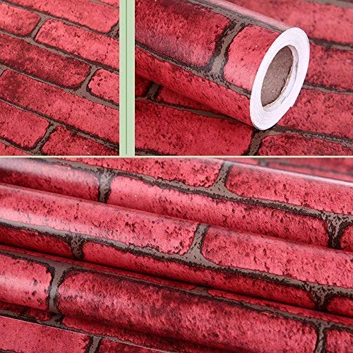 Yifely Red Brick Self Adhesive Shelf Drawer Liner Door Sticker Rural Wall Covering Paper Easy to Install 17.7inch by 9.8 Feet