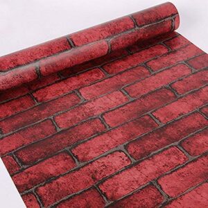 Yifely Red Brick Self Adhesive Shelf Drawer Liner Door Sticker Rural Wall Covering Paper Easy to Install 17.7inch by 9.8 Feet