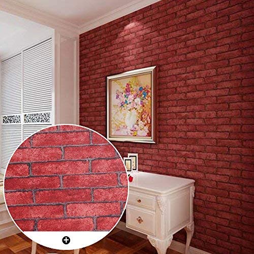 Yifely Red Brick Self Adhesive Shelf Drawer Liner Door Sticker Rural Wall Covering Paper Easy to Install 17.7inch by 9.8 Feet