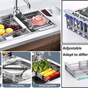 GULICA Dish Drying Rack, Adjustable Stainless Steel Drainer Basket Drain Tray for Dish Vegetable Fruit, On Counter Dish Rack or in Sink Over Sink Kitchen Basket Dish Drying Rack Grey