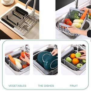 GULICA Dish Drying Rack, Adjustable Stainless Steel Drainer Basket Drain Tray for Dish Vegetable Fruit, On Counter Dish Rack or in Sink Over Sink Kitchen Basket Dish Drying Rack Grey