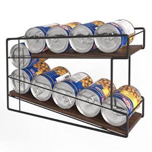stackable beverage can dispenser rack, metal black lacquered wooden can storage organizer holder, can storage dispenser holder for refrigerator, cabinet, kitchen pantry, countertop