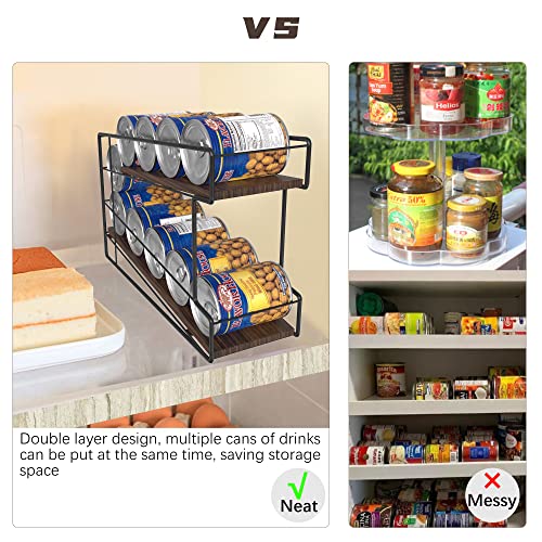 Stackable Beverage Can Dispenser Rack, Metal Black Lacquered Wooden Can Storage Organizer Holder, Can Storage Dispenser Holder for Refrigerator, Cabinet, Kitchen Pantry, Countertop