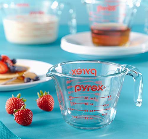 Pyrex 3 Piece Glass Measuring Cup Set, Includes 1-Cup, 2-Cup, and 4-Cup Tempered Glass Liquid Measuring Cups, Dishwasher, Freezer, Microwave, and Preheated Oven Safe, Essential Kitchen Tools