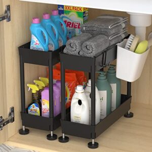 suntech 2 pack under sink organizer, 2 tier under bathroom storage rack with 4 hooks and 2 hanging cup, multi-purpose under sink shelf organizer for bathroom kitchen countertop and cabinet