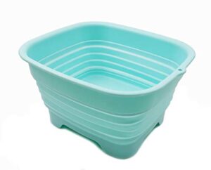 sammart 9.1l (2.4gallon) collapsible dishpan with draining plug – foldable washing basin – portable dish washing tub – space saving kitchen storage tray (1, lake green)