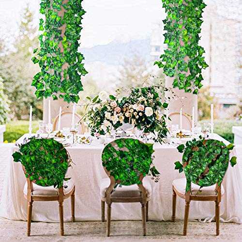 CQURE 12 Pack 84Ft Artificial Ivy Garland, Fake Vines UV Resistant Greenery Leaves Fake Plants Hanging Aesthetic Vines for Home Bedroom Party Garden Wall Room Decor