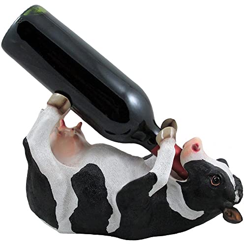 Drinking Cow Wine Bottle Holder Statue in Country Farm Kitchen Bar Decor Wine Stands & Racks and Decorative Animal Sculpture Gifts for Farmers