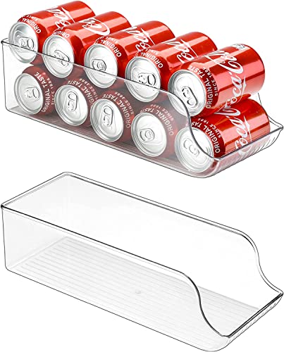 LUXHOUSE 2 Pack Refrigerator Organizer Bin Pop Soda Can Beverage Holder for Fridge, Freezer, Kitchen Countertops, Cabinets - Clear Plastic Can Dispenser, Fruit,Veggie,Canned Food Pantry Storage Rack