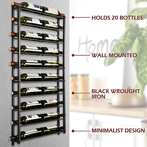 AQAREA Wine Rack Wall Mounted Wine Rack (Black/Metal) 20 Bottle Wine Rack Wall Mounted, Assembled Wall Wine Storage Holder