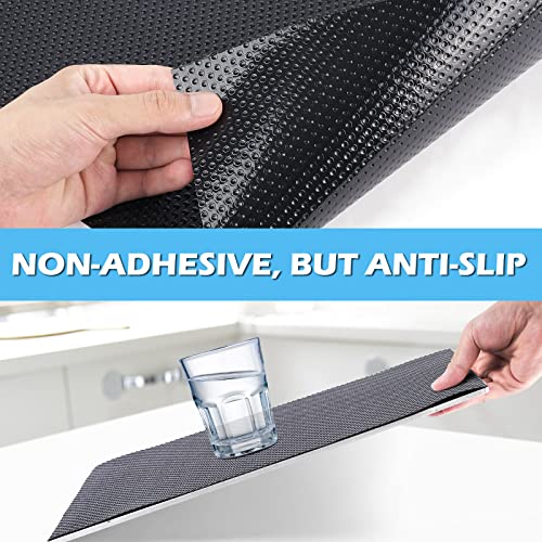 MooiFun Drawer Liners, Non-Adhesive Shelf Liner, Waterproof Anti-Slip BPA Free Kitchen Cupboard Cabinet Liner Refridge Fridge Mats Sink Protector Strong Durable for Home Office(Black/17.3" x 196.8")