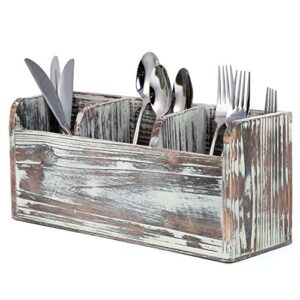 mygift torched wood kitchen utensil holder for countertop with 3 compartments, coffee bar condiment organizer tray