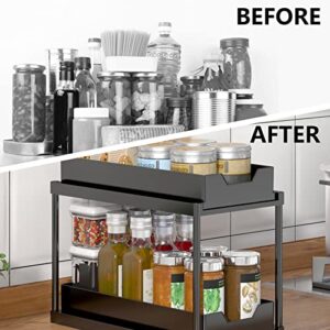 Glamourier Kitchen Shelf Under Sink Pull Out Drawer 2 Layers Sliding Rack cabinets Multifunctional Storage 2 Storage Cups 4 Hooks Multifunctional Kitchen Bathroom Storage (Black)