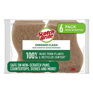 scotch-brite greener clean non-scratch scrub sponges, for washing dishes and cleaning kitchen, 6 scrub sponges