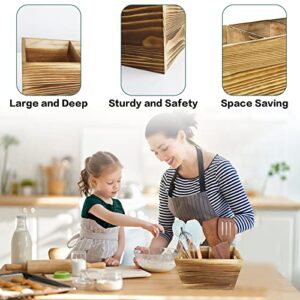 Amrta Kitchen Utensil Holder for Countertop Large Wood Cooking Utensils Organizer with 2 3 Compartments, Organization Wooden Tools Caddy for Counter (Nautral 2 Compartments)