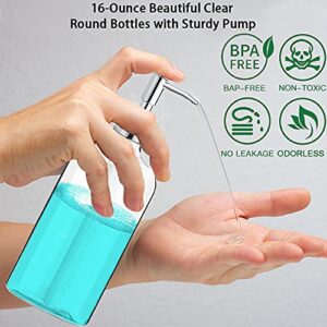 Clear Soap Dispenser with Rust Proof Pump, Waterproof Labels (2 Pack,16 Oz), Soap Dispenser Bathroom, Plastic Hand Soap Dispenser Dish Soap Dispenser for Kitchen, Premium Thick Soap Pump Bottles