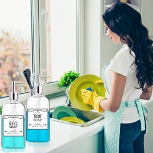 Clear Soap Dispenser with Rust Proof Pump, Waterproof Labels (2 Pack,16 Oz), Soap Dispenser Bathroom, Plastic Hand Soap Dispenser Dish Soap Dispenser for Kitchen, Premium Thick Soap Pump Bottles