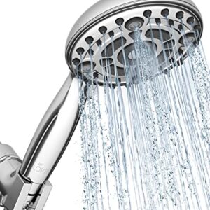 LOKBY 5″ High Pressure Handheld Shower Head 6-setting - High Flow Even with Low Water Pressure - Hand Held Showerhead Set with 59″ Stainless Steel Hose, Teflon Tape, Rubber Washers, Bracket