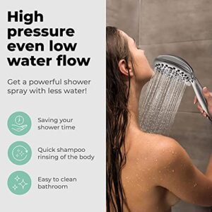 LOKBY 5″ High Pressure Handheld Shower Head 6-setting - High Flow Even with Low Water Pressure - Hand Held Showerhead Set with 59″ Stainless Steel Hose, Teflon Tape, Rubber Washers, Bracket