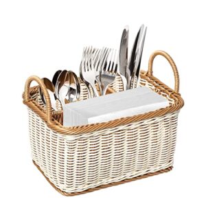cabilock divided storage basket, woven cutlery storage caddy with handles, 4 compartments utensil tableware basket for serving fork, knife, spoon