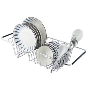 tikxlafe dish drying rack in sink 304 stainless steel with utensil cutlery holder for kitchen counter,medium expandable deep rustproof over the sink dish rack set