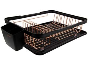 cuisinart wire dish drying rack and tray set – 3 piece set includes wire dish drying rack, utensil caddy, and draining board – measures 19 x 12.75 x 4.25 inches – matte black/copper wire