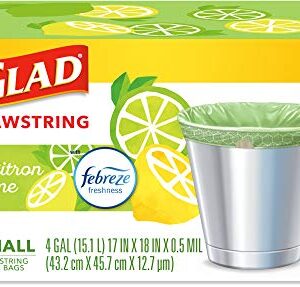 Glad Small Kitchen Drawstring Trash Bags – 4 Gallon Green Trash Bag Febreze , Sweet Citron & Lime, 80 Count (Package May Vary)