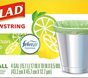 Glad Small Kitchen Drawstring Trash Bags – 4 Gallon Green Trash Bag Febreze , Sweet Citron & Lime, 80 Count (Package May Vary)