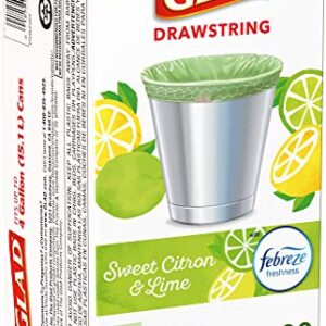 Glad Small Kitchen Drawstring Trash Bags – 4 Gallon Green Trash Bag Febreze , Sweet Citron & Lime, 80 Count (Package May Vary)