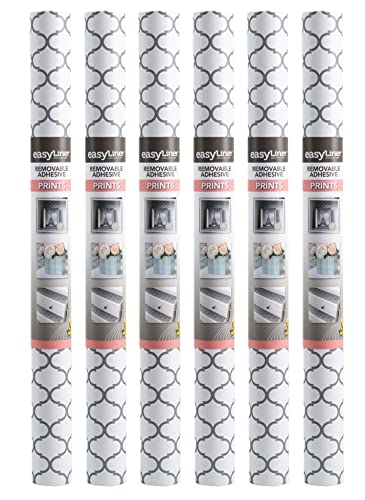 Duck EasyLiner Adhesive Laminate Prints Shelf Liner, Gray Quatrefoil, 20 in. x 15 ft, 6 Rolls