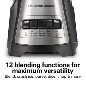 Hamilton Beach Power Elite Wave Action Blender-for Shakes and Smoothies, Puree, Crush Ice, 40 Oz Glass Jar, 12 Functions, Stainless Steel Ice Sabre-Blades, Black (58148A)