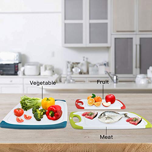 Cutting Boards for Kitchen, Plastic Chopping Board Set of 4 with Non-Slip Feet and Deep Drip Juice Groove, Easy Grip Handle, BPA Free, Non-porous, Dishwasher Safe