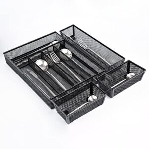 wugeshop kitchen utensil organizer,cutlery holder organizer in drawer for flatware,utensil storage flatware tray with anti-slip mats(black)