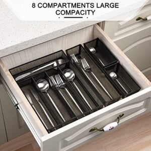 WuGeShop Kitchen Utensil Organizer,Cutlery Holder Organizer in Drawer for Flatware,Utensil Storage Flatware Tray with Anti-slip Mats(Black)