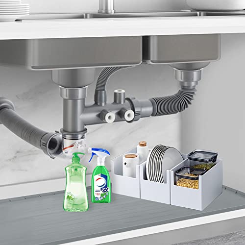 Under Sink Mat Waterproof Silicone Kitchen Cabinet Tray 34'' x 22'' Under Kitchen Sink Mats and Protectors with Drain Hole for Drips Leaks Spills in Kitchen Bathroom