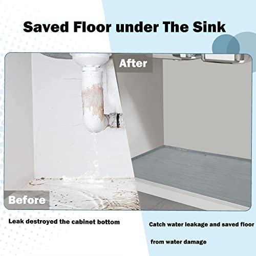Under Sink Mat Waterproof Silicone Kitchen Cabinet Tray 34'' x 22'' Under Kitchen Sink Mats and Protectors with Drain Hole for Drips Leaks Spills in Kitchen Bathroom