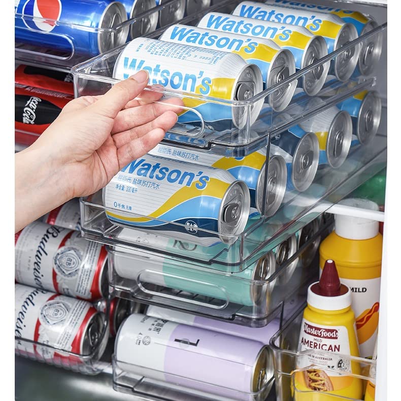 Soda Can Organizer for Refrigerator - Auto Rolling Can Dispenser Soda Can Holder Storage Organizer with Handle & 2 Ice Ball Molds