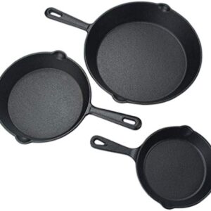 Utopia Kitchen Pre-Seasoned Cast Iron Skillet Set 3-Piece - 6 Inch, 8 Inch and 10 Inch Cast Iron Set (Black)