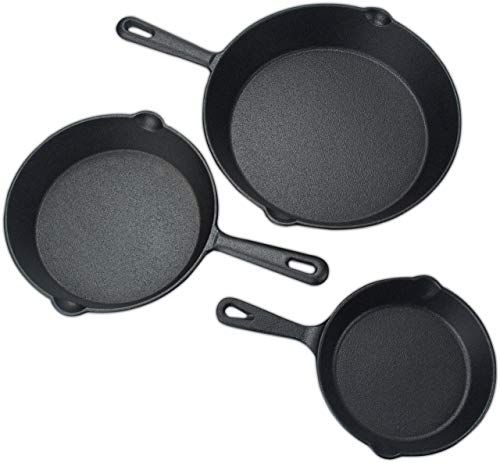 Utopia Kitchen Pre-Seasoned Cast Iron Skillet Set 3-Piece - 6 Inch, 8 Inch and 10 Inch Cast Iron Set (Black)