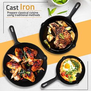 Utopia Kitchen Pre-Seasoned Cast Iron Skillet Set 3-Piece - 6 Inch, 8 Inch and 10 Inch Cast Iron Set (Black)