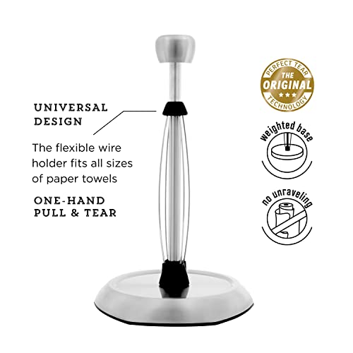 Kamenstein Hexagon Base Perfect Tear, Stainless Steel Countertop Paper Towel Holder, One Handed Pull, No Unraveling, Weighted Base Prevents Tipping, 14 Inch