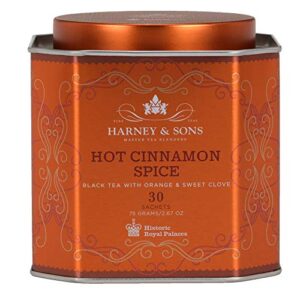 harney & sons hot cinnamon spice tea tin – black tea with orange & sweet clove – 2.67 ounces, 30 sachets
